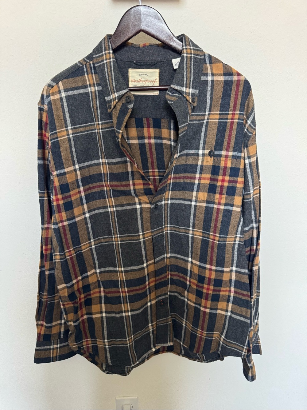Weatherproof Men's Plaid Button-Down Shirt - Charcoal, Tan & Burgundy